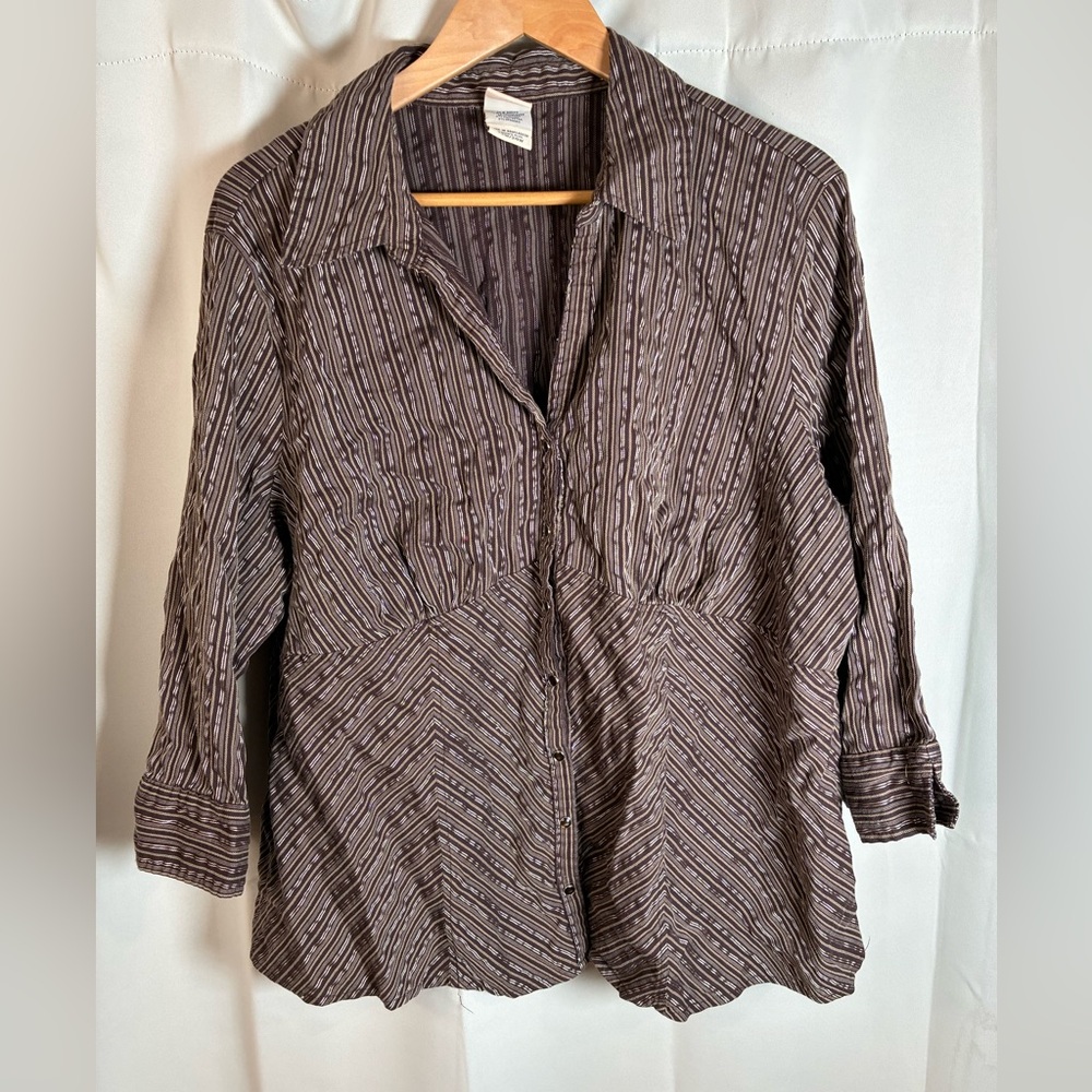 Faded Glory Plus Size 22W/24W Stretch Tunic Top Brown Stripe Empire Waist